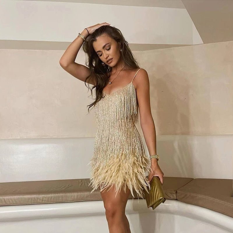 Women's Sequin Party Dress with Feather Hem - photo 1