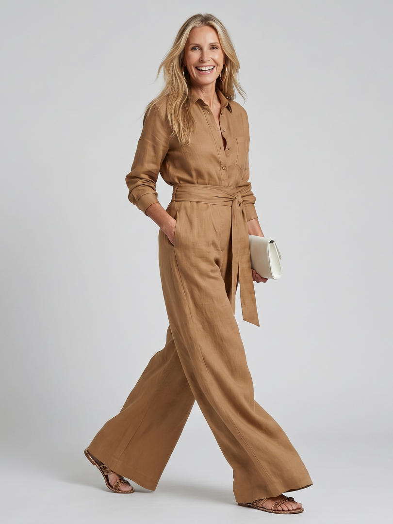Patricia - Women's Jumpsuit with Wide Leg and Long Sleeves - photo 3