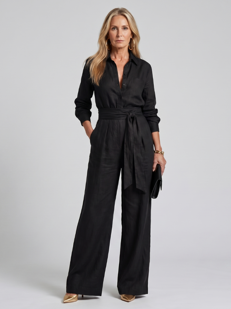 Patricia - Women's Jumpsuit with Wide Leg and Long Sleeves - photo 4