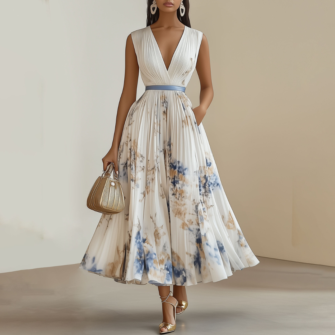 Clarissa - Women's Floral Maxi Dress with a Deep Neckline