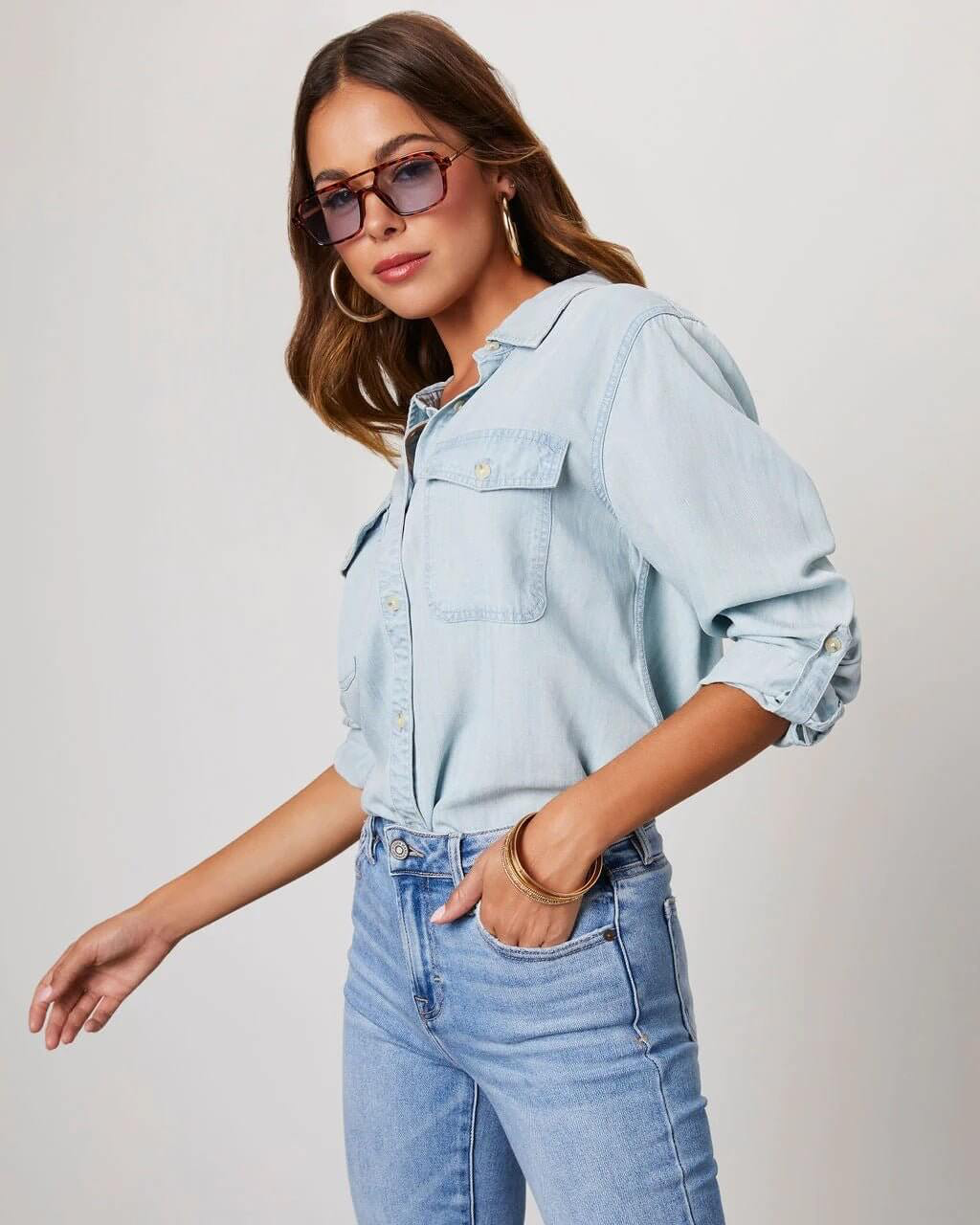 Raphaelle - Women's Denim Shirt with Long Sleeves - photo 10