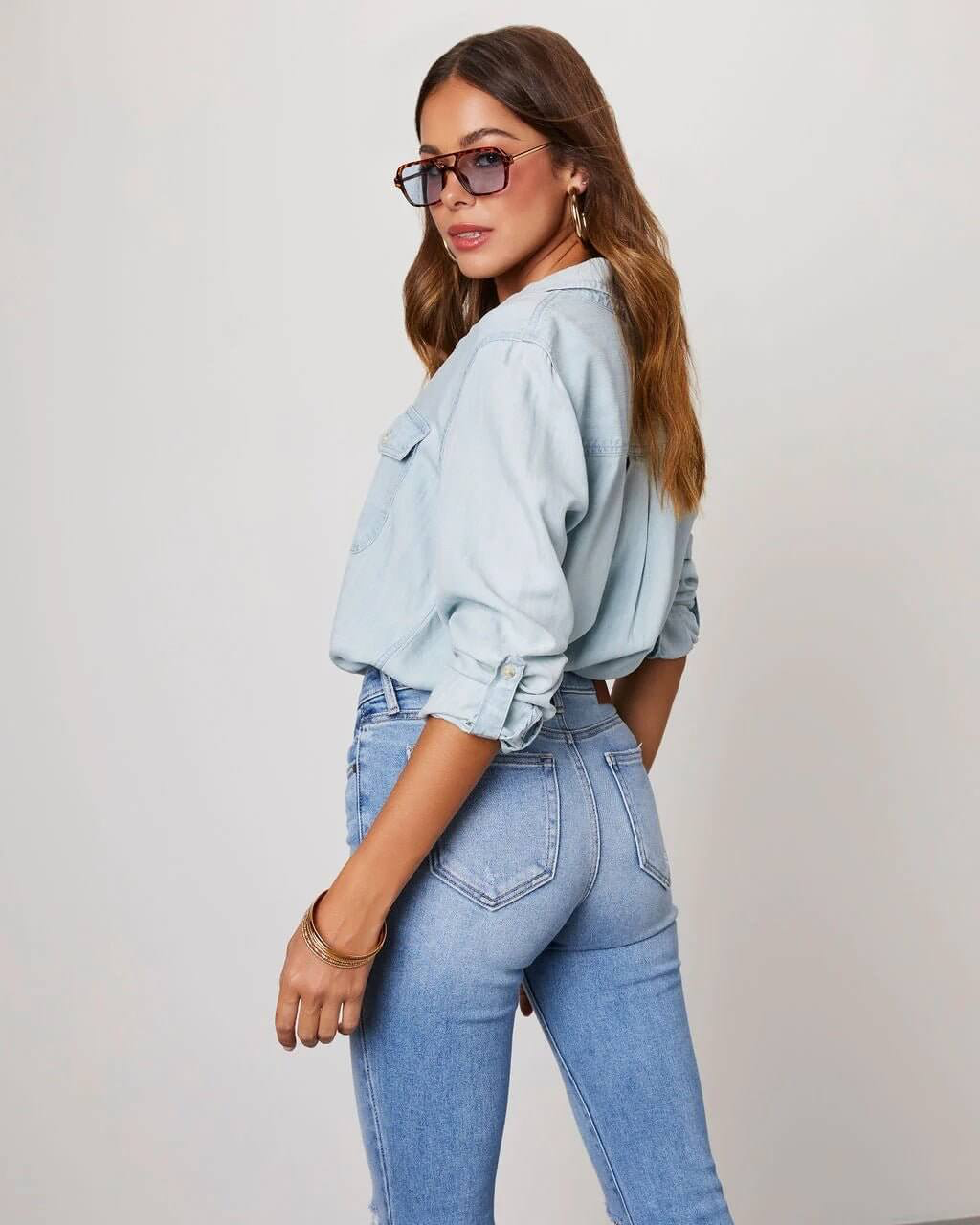 Raphaelle - Women's Denim Shirt with Long Sleeves - photo 11