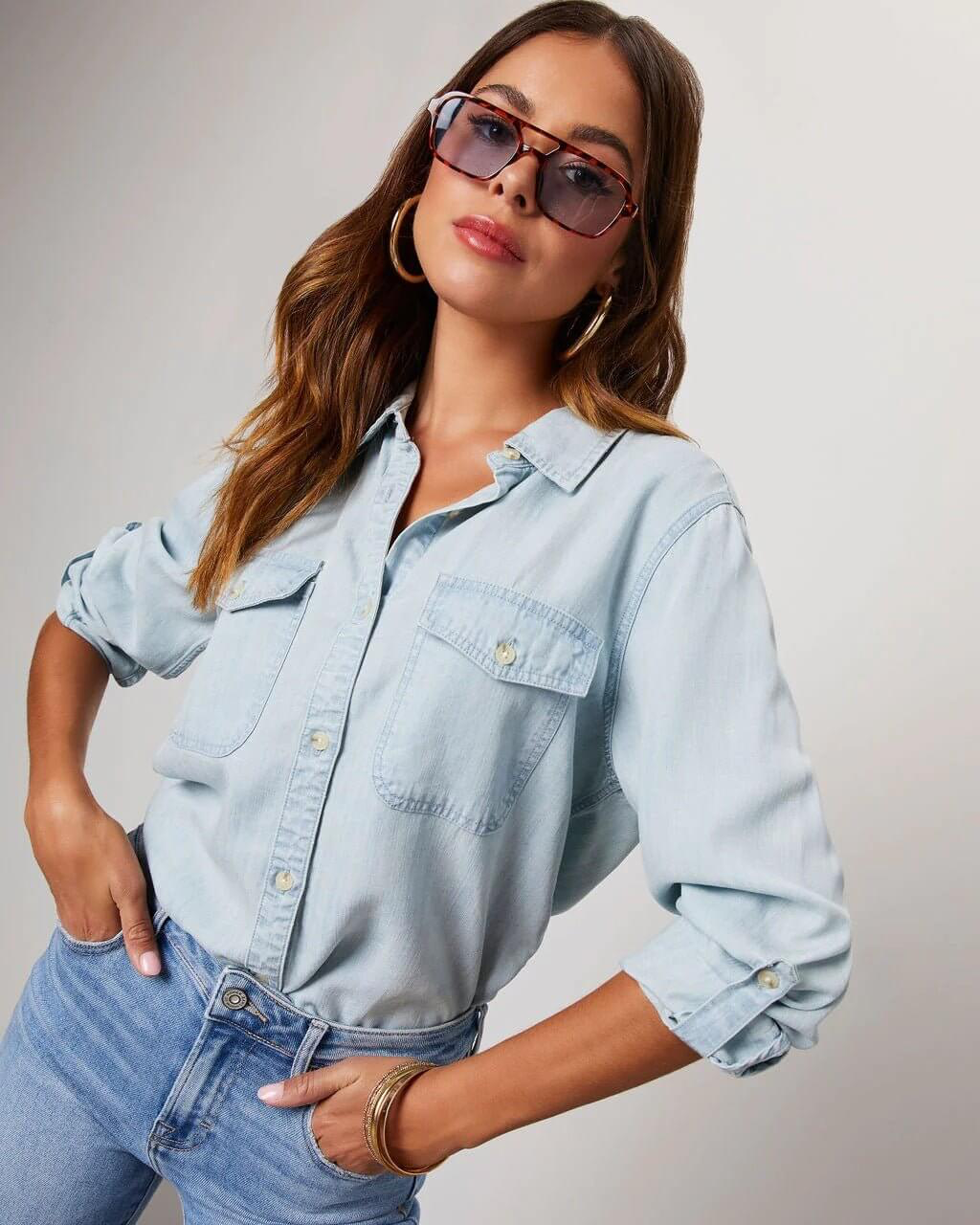 Raphaelle - Women's Denim Shirt with Long Sleeves - photo 12