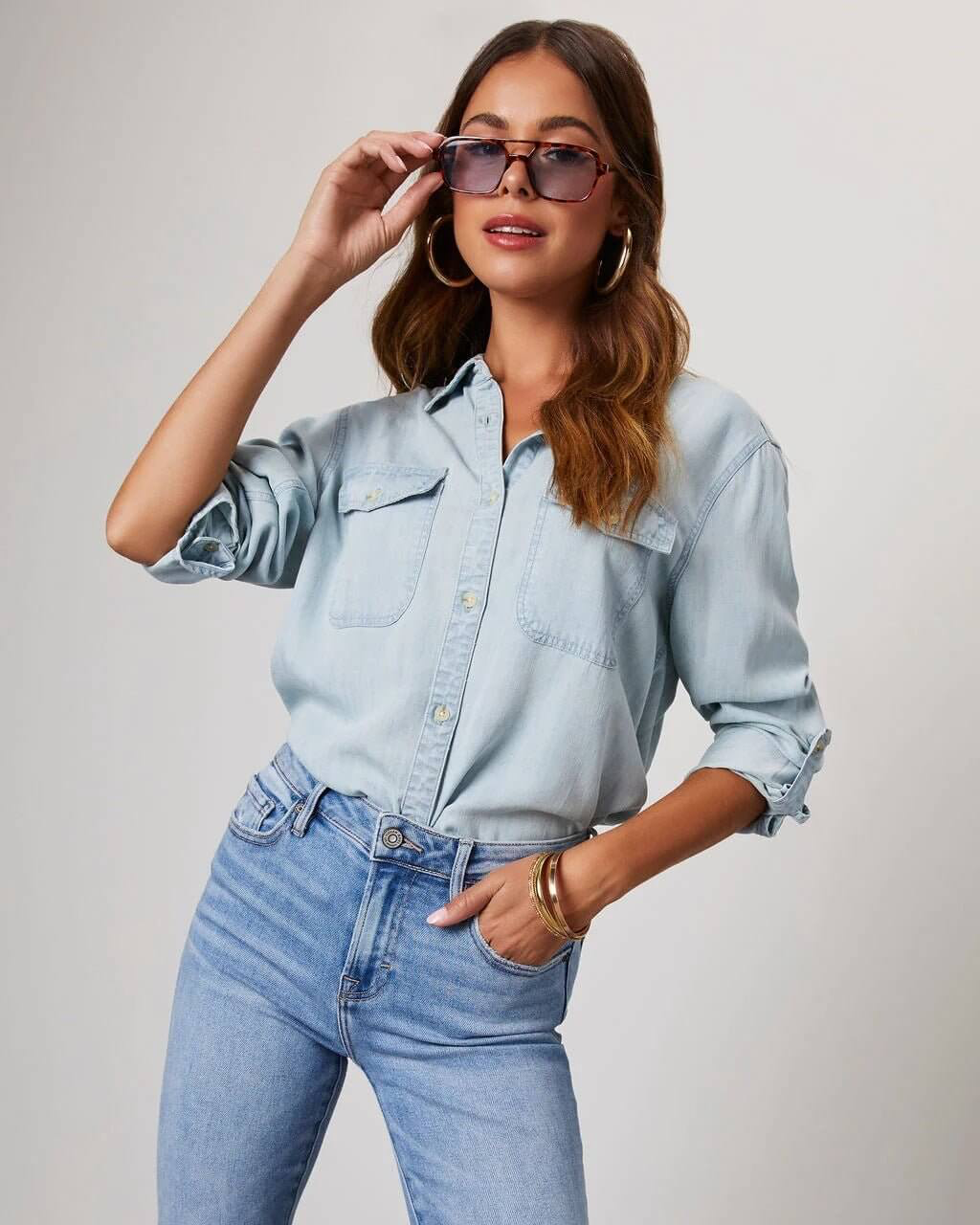 Raphaelle - Women's Denim Shirt with Long Sleeves - photo 14