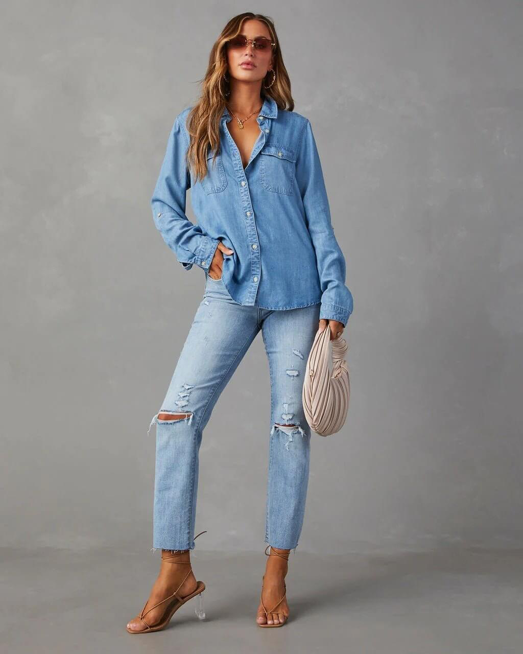 Raphaelle - Women's Denim Shirt with Long Sleeves - photo 5