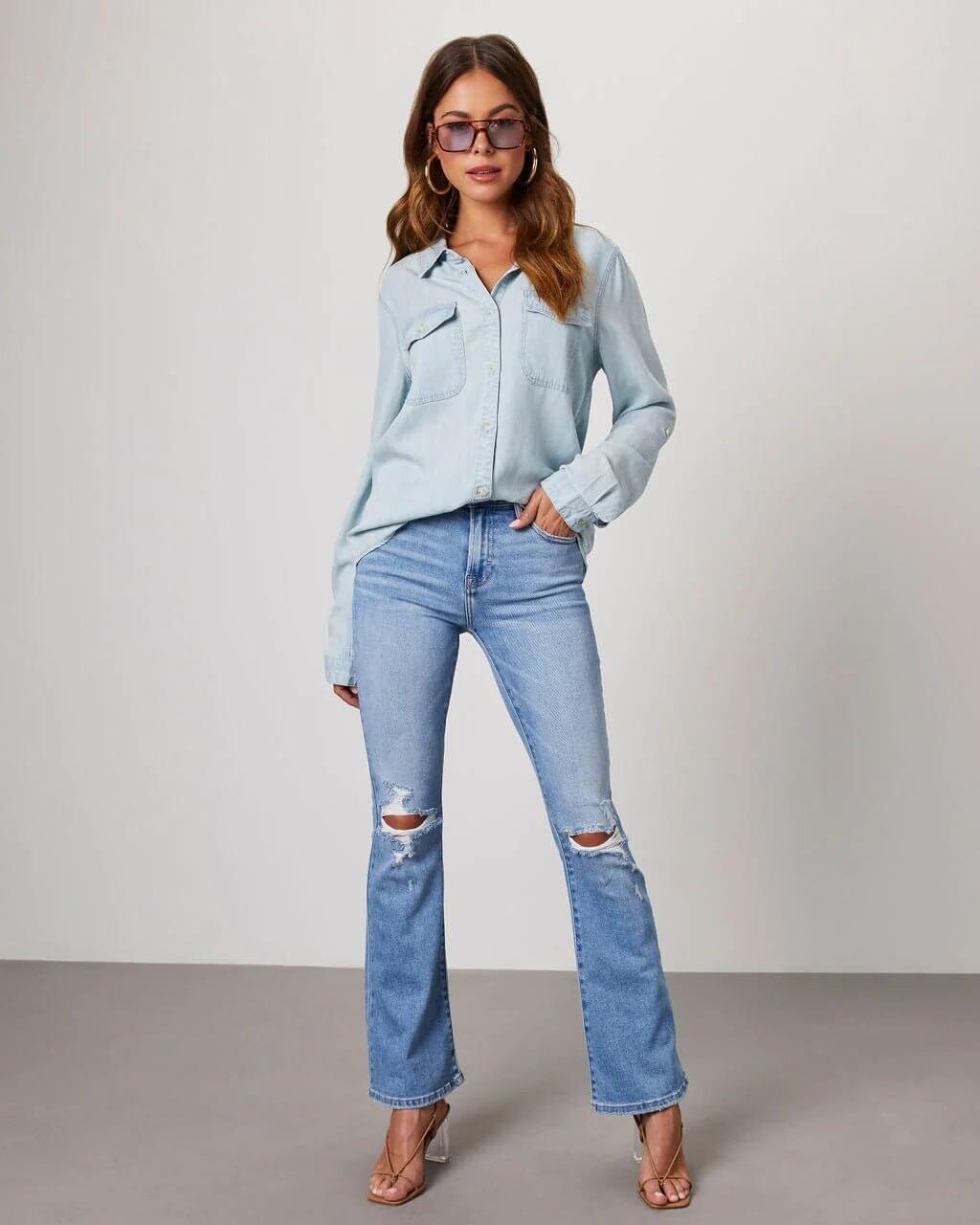 Raphaelle - Women's Denim Shirt with Long Sleeves - photo 8