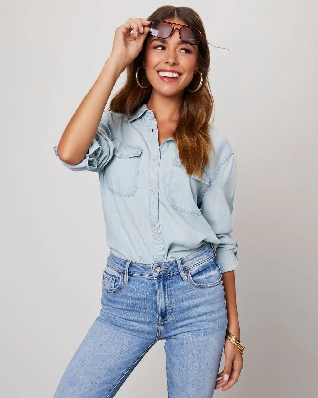 Raphaelle - Women's Denim Shirt with Long Sleeves - photo 9