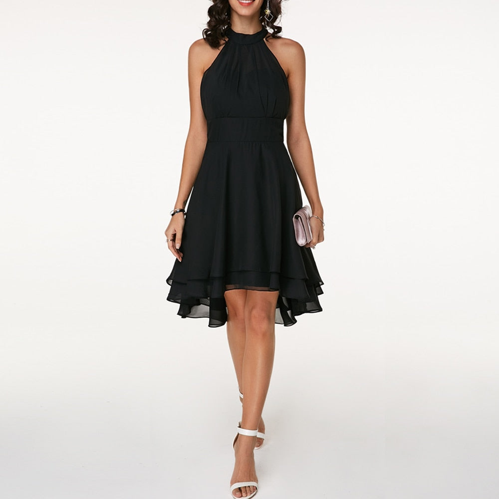 Hilda - Women's Flowing Mini Dress with a Halter Neck