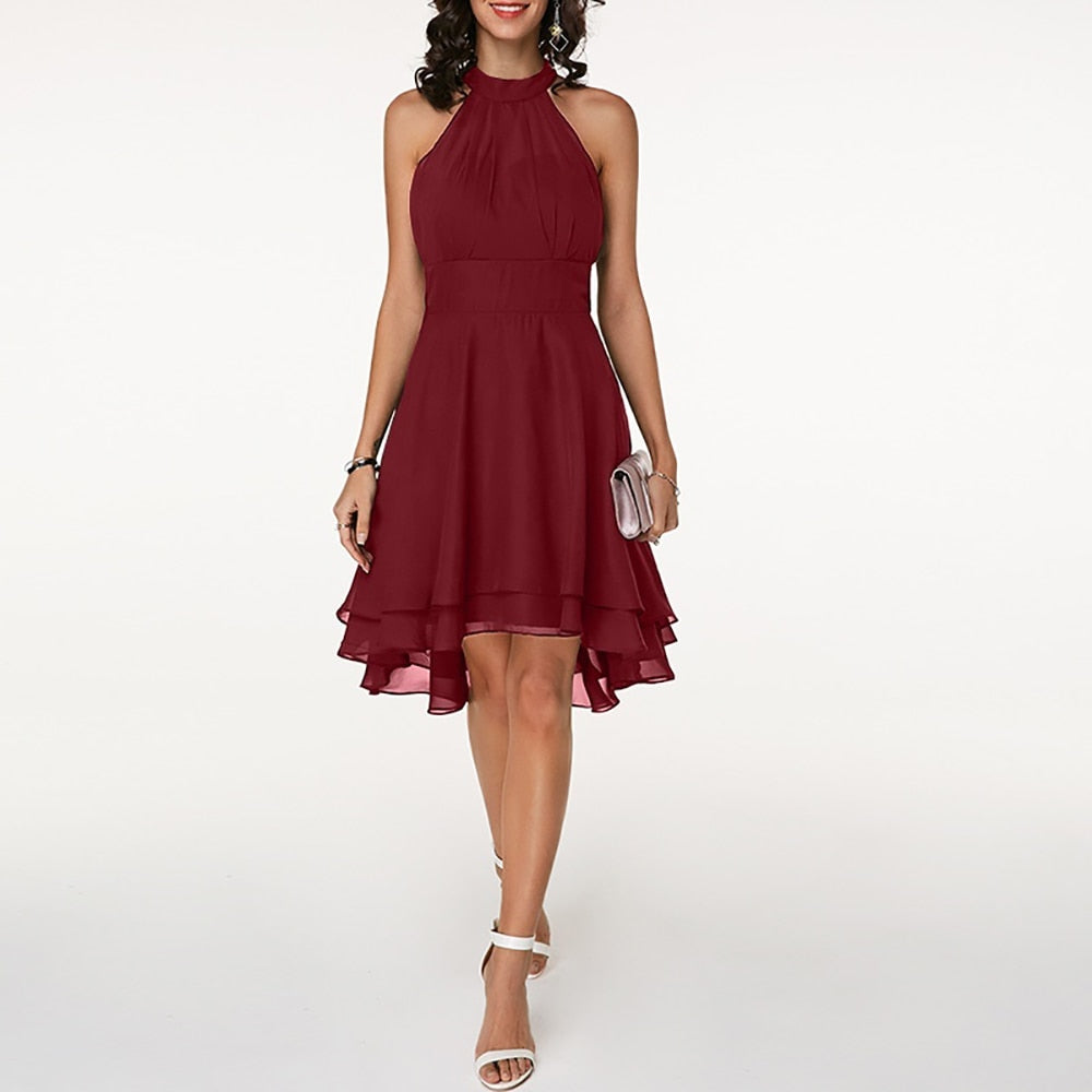 Hilda - Women's Flowing Mini Dress with a Halter Neck