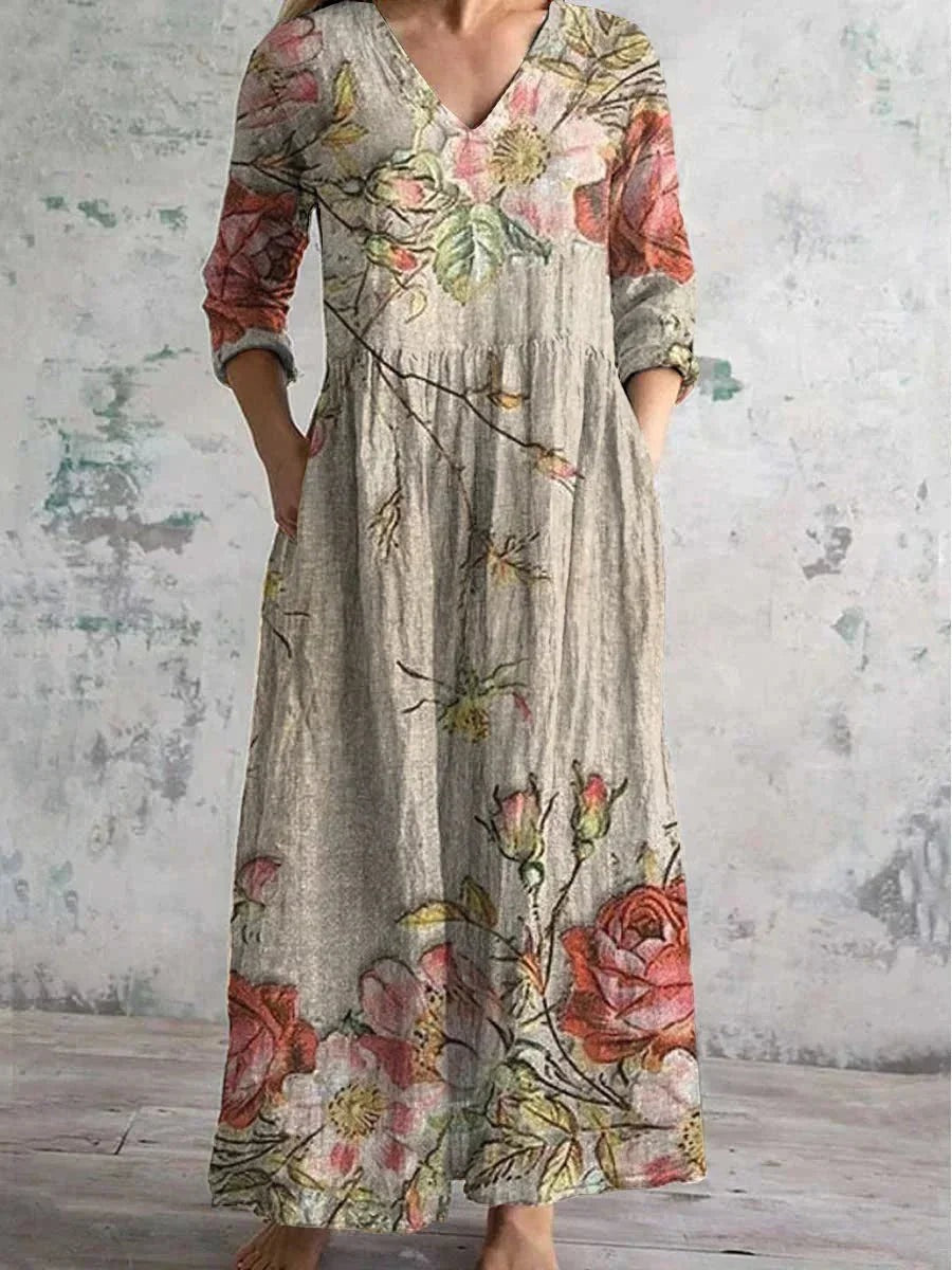 Sorelle – Women’s Floral Maxi Dress V-Neck 3/4 Sleeve Summer Long Dress - photo 1