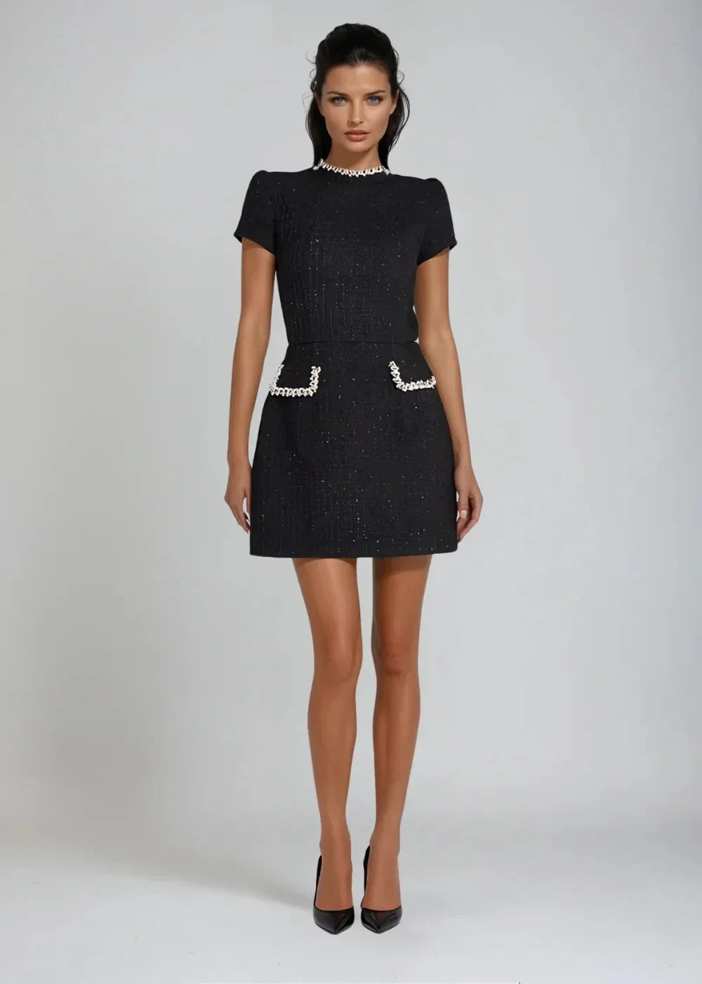 Brielle - Women's short evening dress with high beaded neckline - photo 3