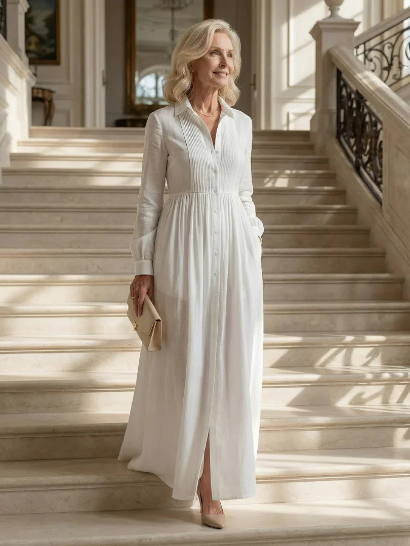 Robyn - Women's Relaxed Dress with Ruching and Button Front - photo 5