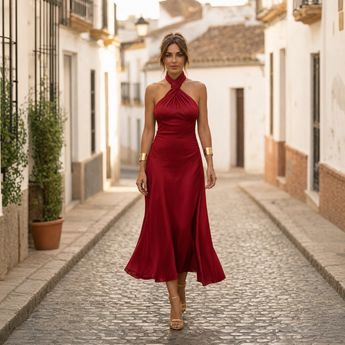 Margot - Women's Satin Halter Midi Dress - photo 3