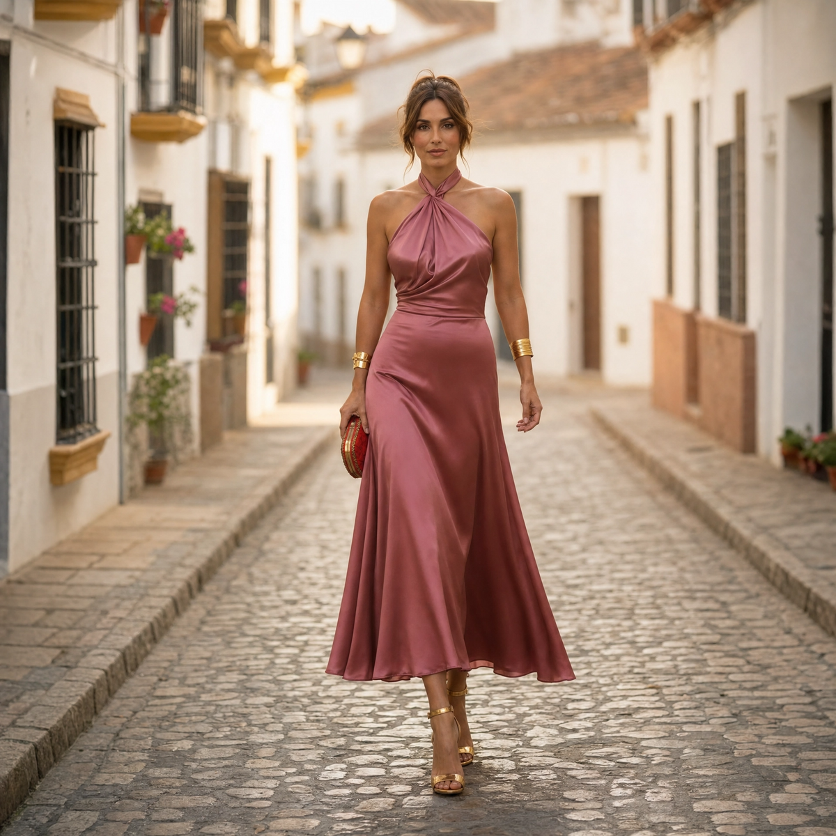 Women's Satin Backless Halter Midi Dress - photo 8