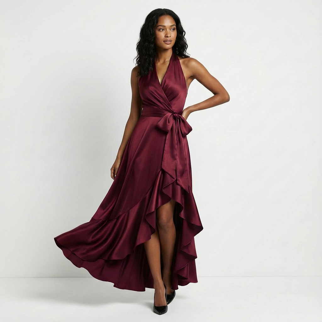 Connie - Women's Wrap Maxi Dress with a Bow