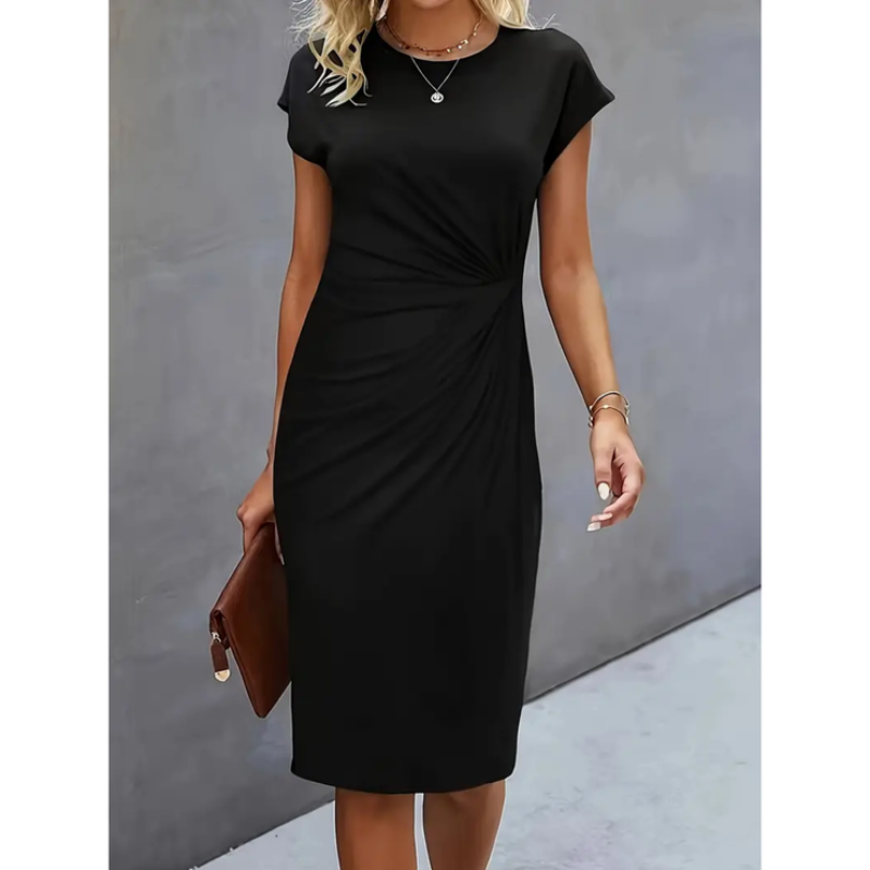 Rosetta - Women's Fitted Midi Dress with Ruching and Short Sleeves - photo 1