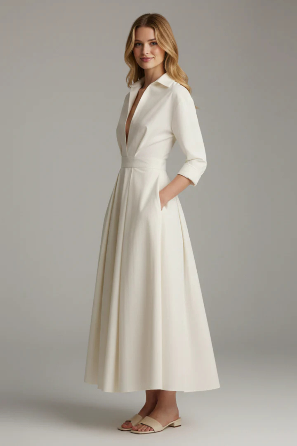 Courtney - Women's Fitted Maxi Dress with Buttons