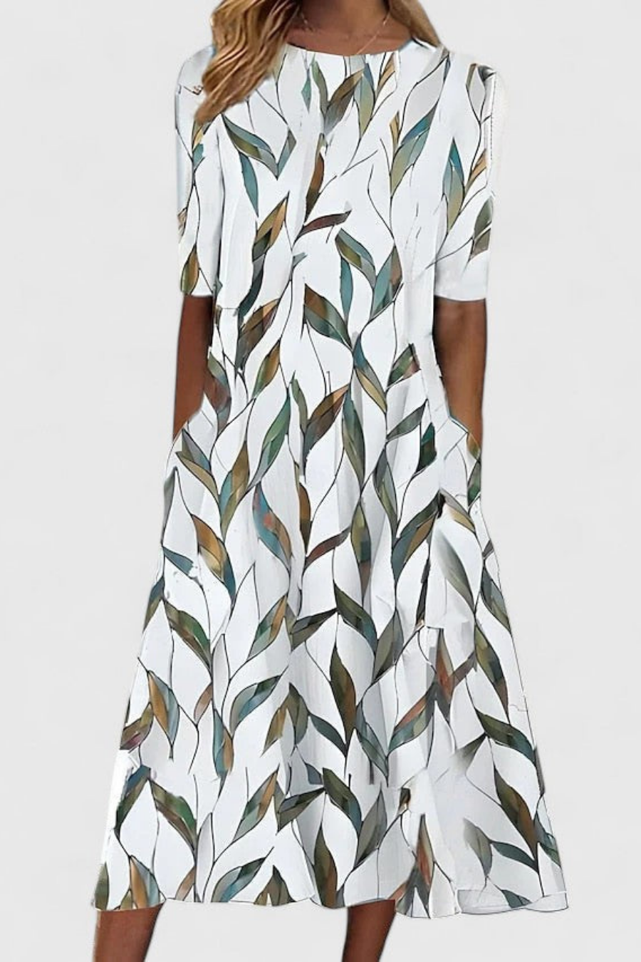 Jeannie - Women's Printed Cotton Midi Dress for the Office