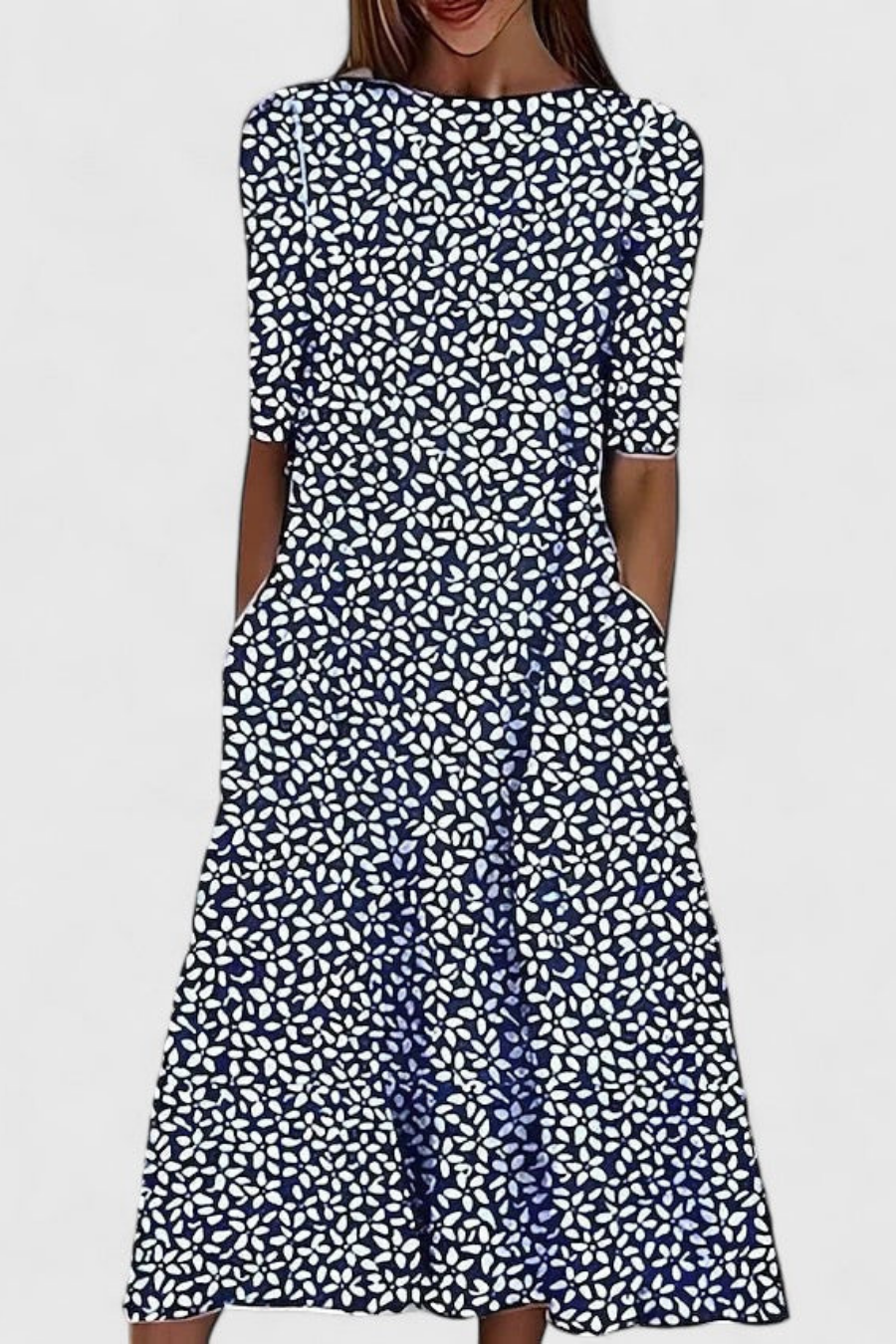 Jeannie - Women's Printed Cotton Midi Dress for the Office