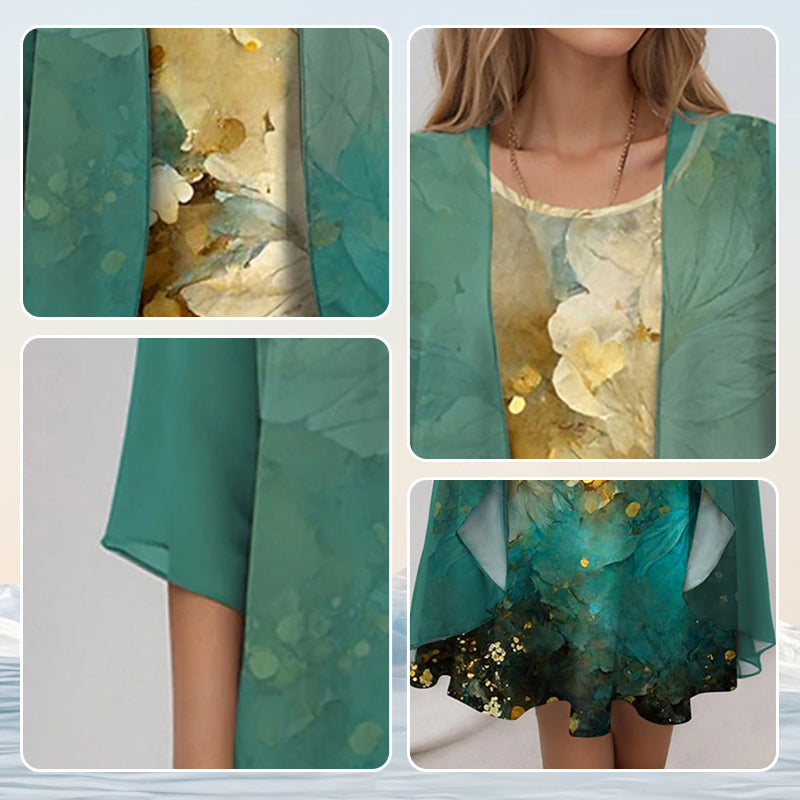 Women's Layered Floral Midi Dress with Sheer Duster Cardigan - photo 13