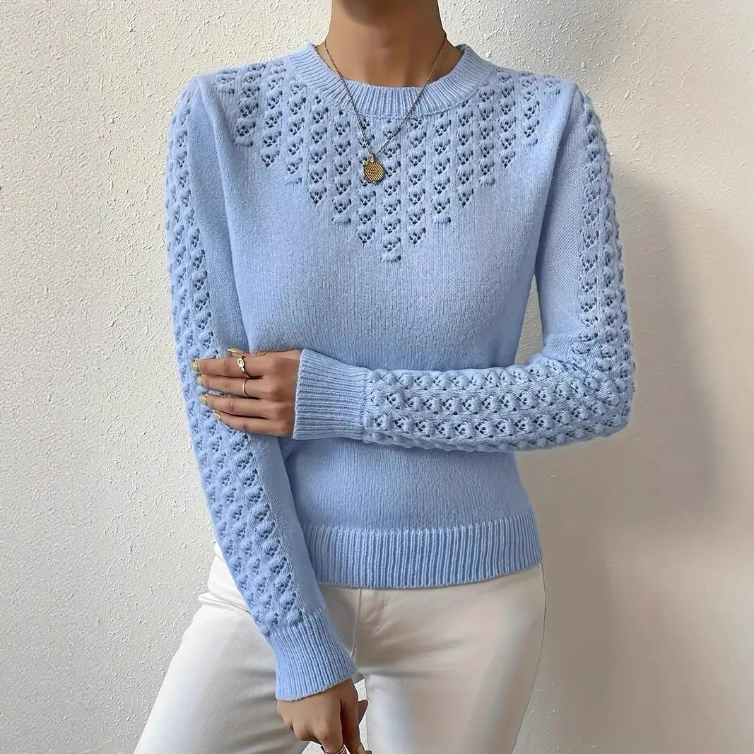 Stacy - Women's Knitted Jumper with Pointelle Sleeves - photo 1
