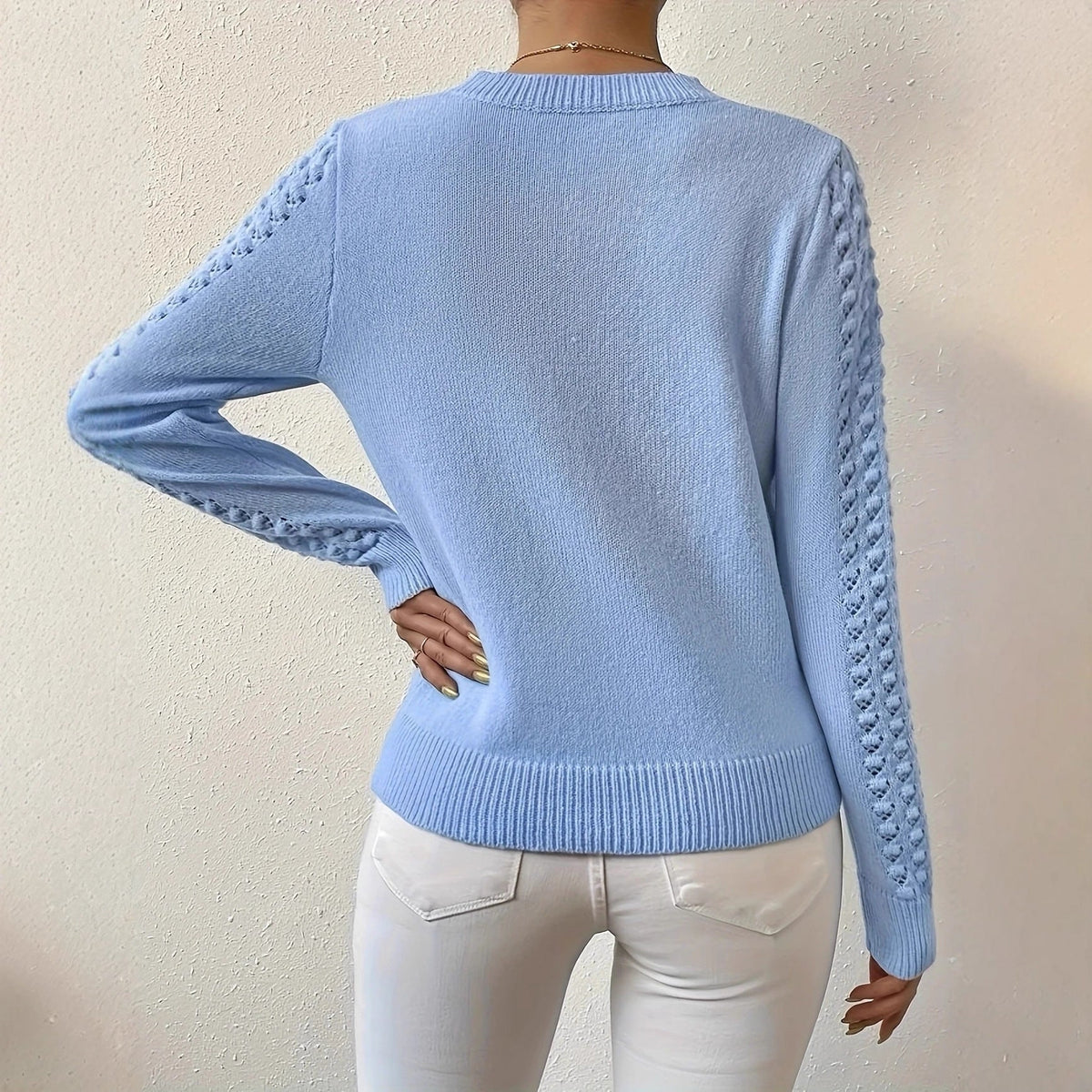 Stacy - Women's Knitted Jumper with Pointelle Sleeves - photo 2