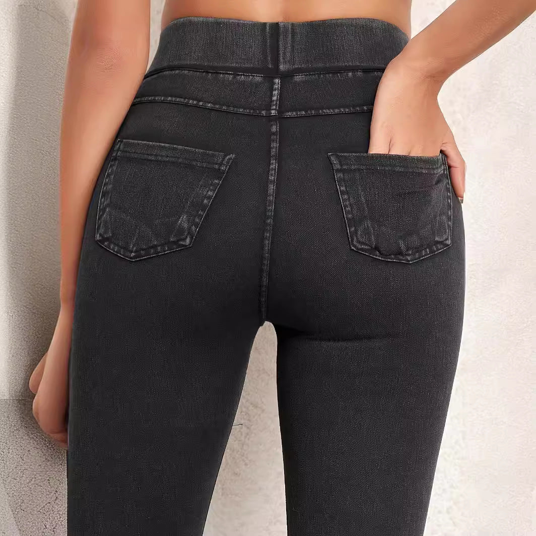 Sydney - Women's High-Waisted Skinny Leggings with Denim Finish - photo 6