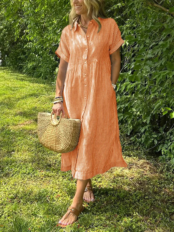 Jolene - Women's Midi Shirt Dress with a Striped Print