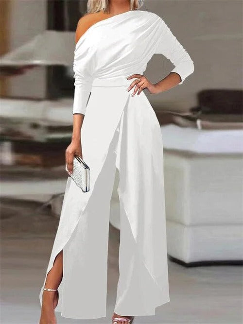 Thora - Women's Off-Shoulder Jumpsuit with Wide Legs