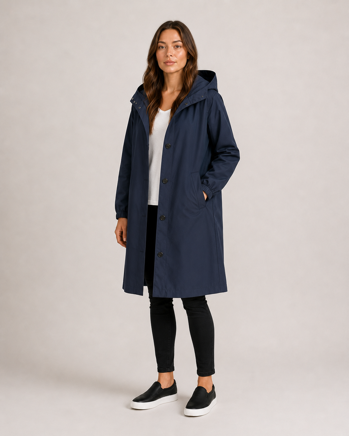 Una - Women's Longline Hooded Jacket with Button Front - photo 3