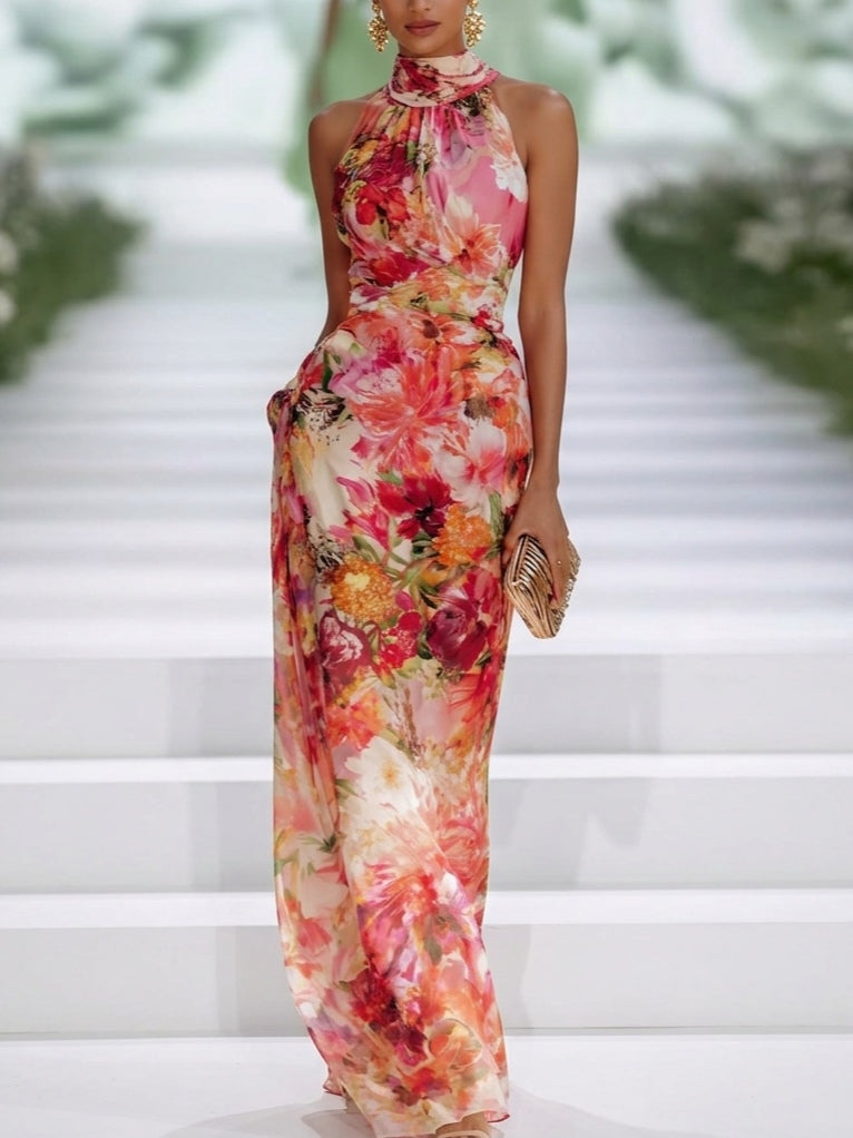 Vera - Women's Floral Halter Wedding Guest Maxi Dress - photo 1