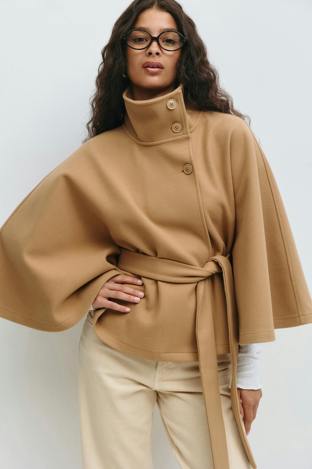 Women's Belted Cape with High Collar - photo 8