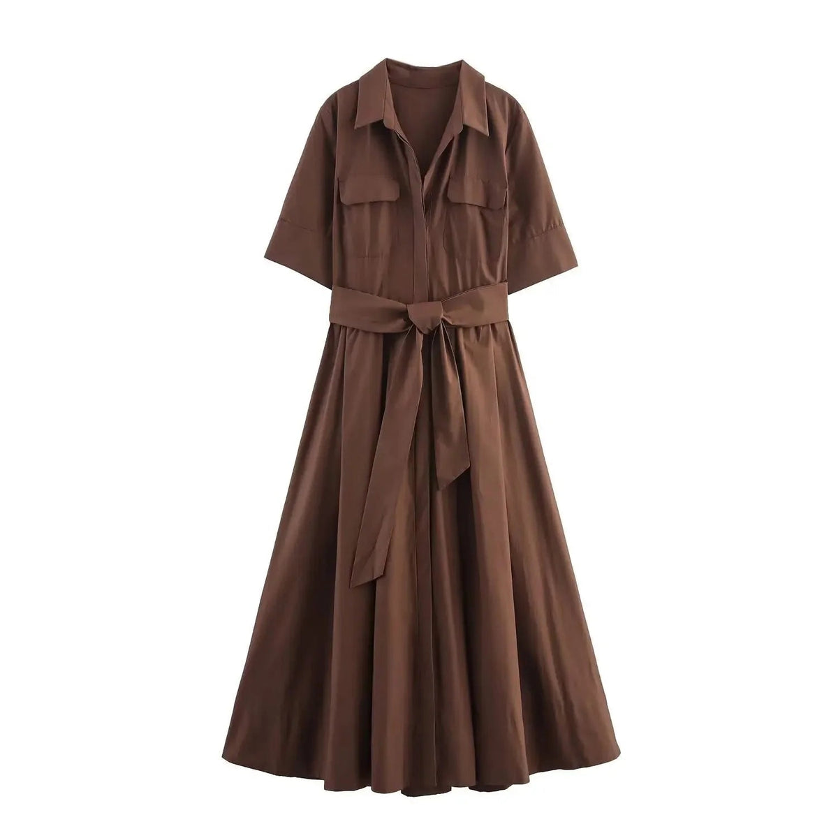 Beth – rochie-cămașă midi de damă, cu cordon
