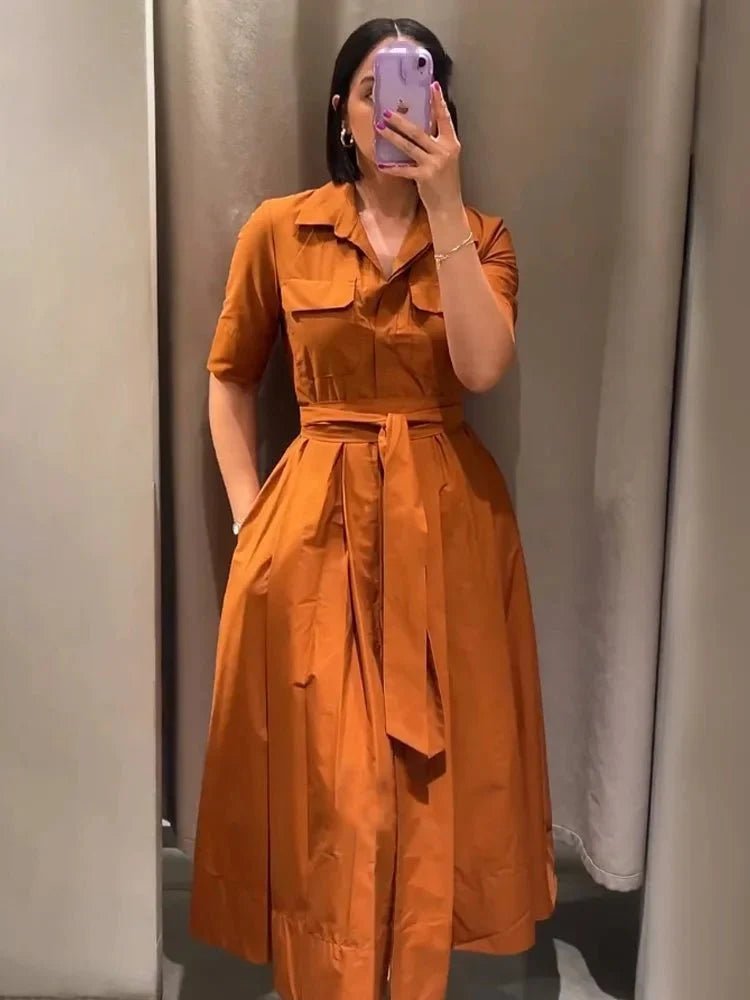 Beth – rochie-cămașă midi de damă, cu cordon