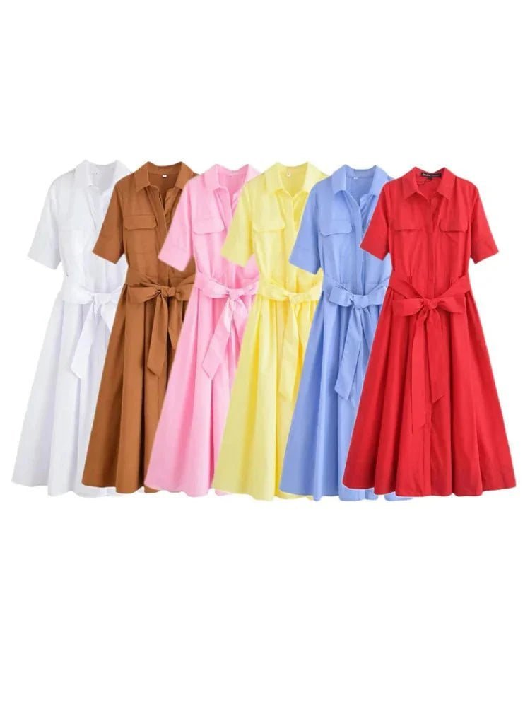 Beth – rochie-cămașă midi de damă, cu cordon