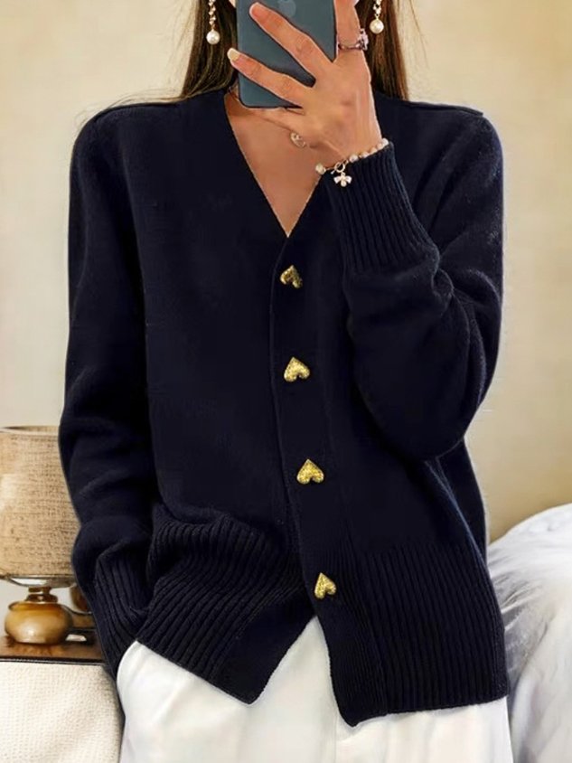 Nettie - Women's Cardigan with Elegant V-Neck Heart Button - photo 2