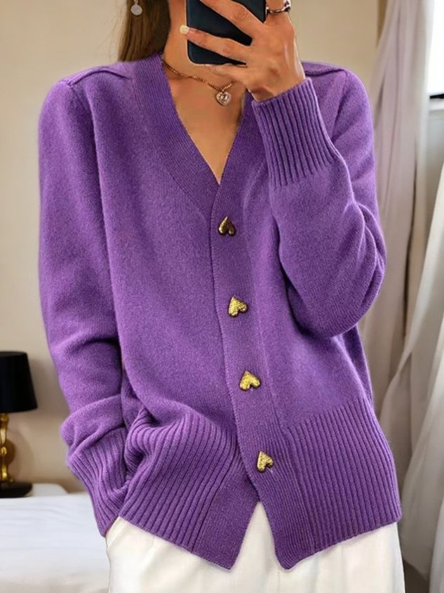 Nettie - Women's Cardigan with Elegant V-Neck Heart Button - photo 7