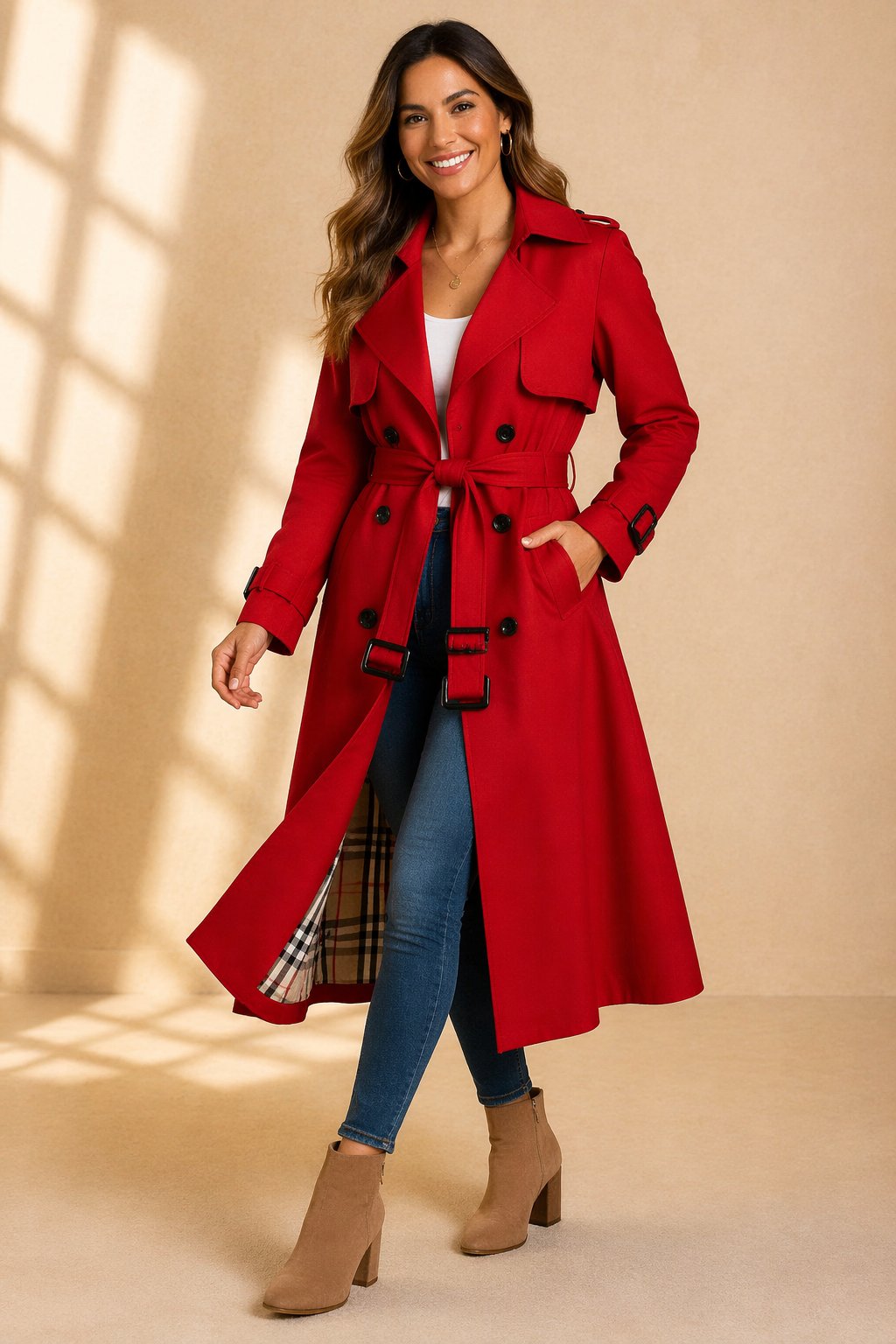 Aria - Women's Double Breasted Belted Long Trench Coat - photo 6