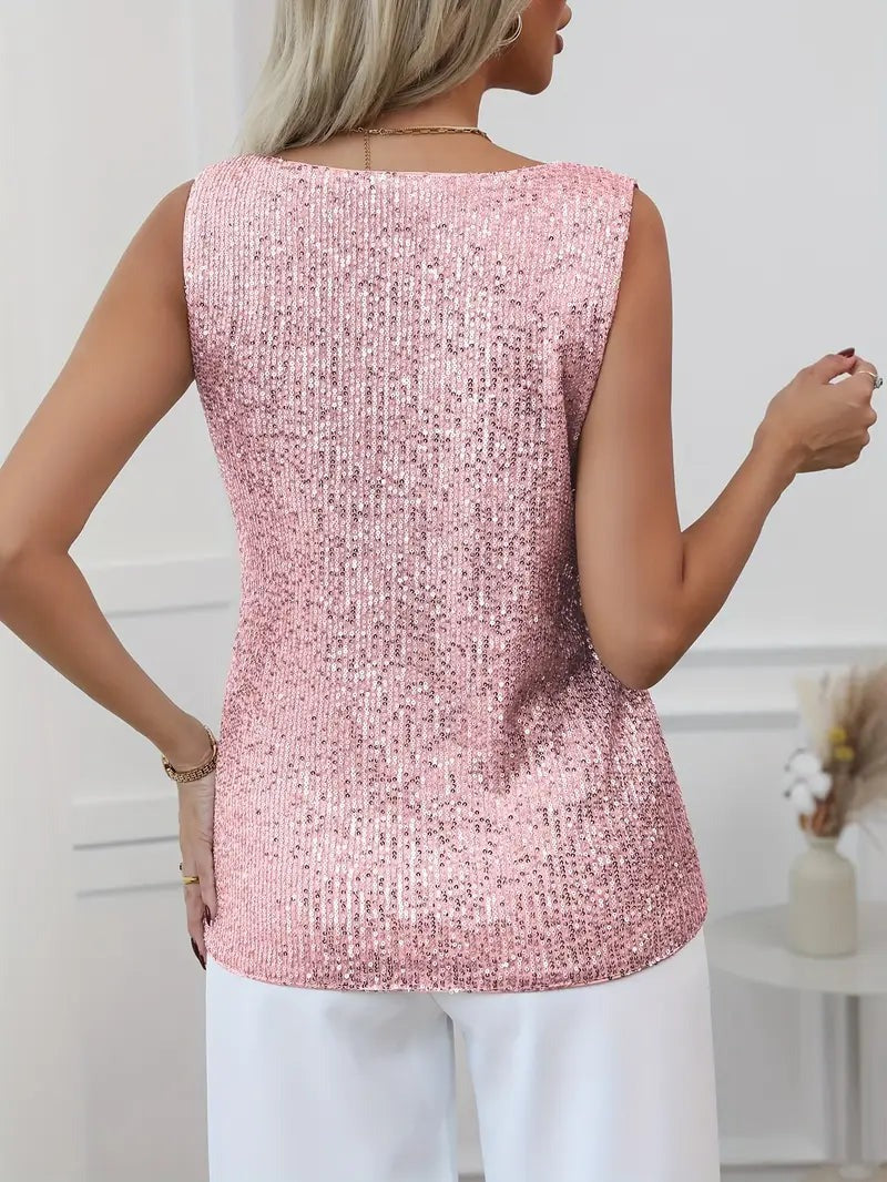 Joyce - Women's Glitter Party Top with V Neck