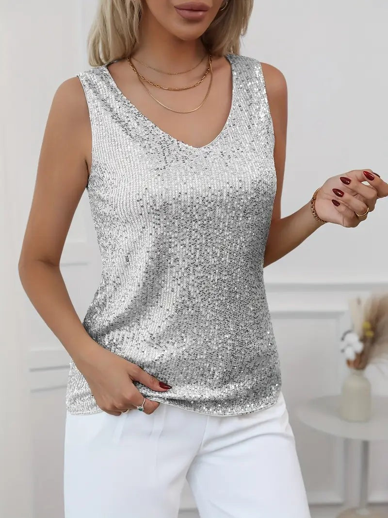 Joyce - Women's Glitter Party Top with V Neck