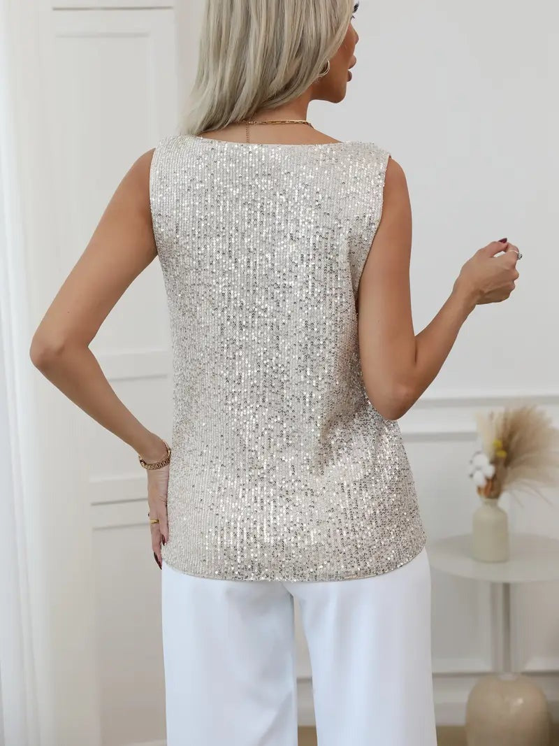 Joyce - Women's Glitter Party Top with V Neck