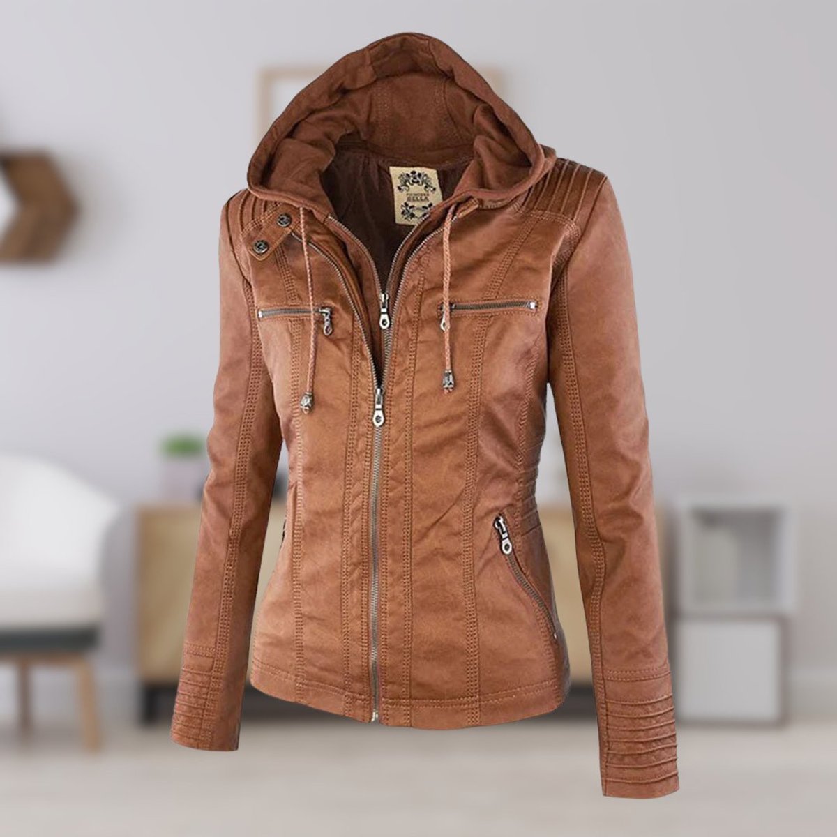 Charlotte - Women's Faux Leather Moto Coat with Removable Hood - photo 1