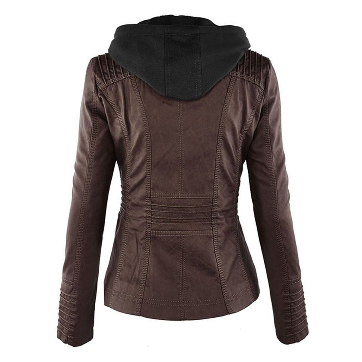 Charlotte - Women's Faux Leather Moto Coat with Removable Hood - photo 14