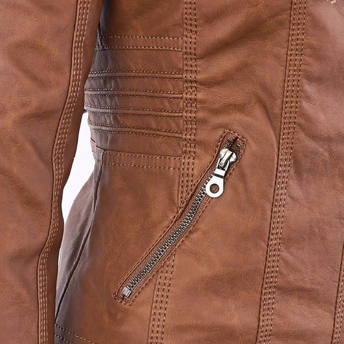 Charlotte - Women's Faux Leather Moto Coat with Removable Hood - photo 16