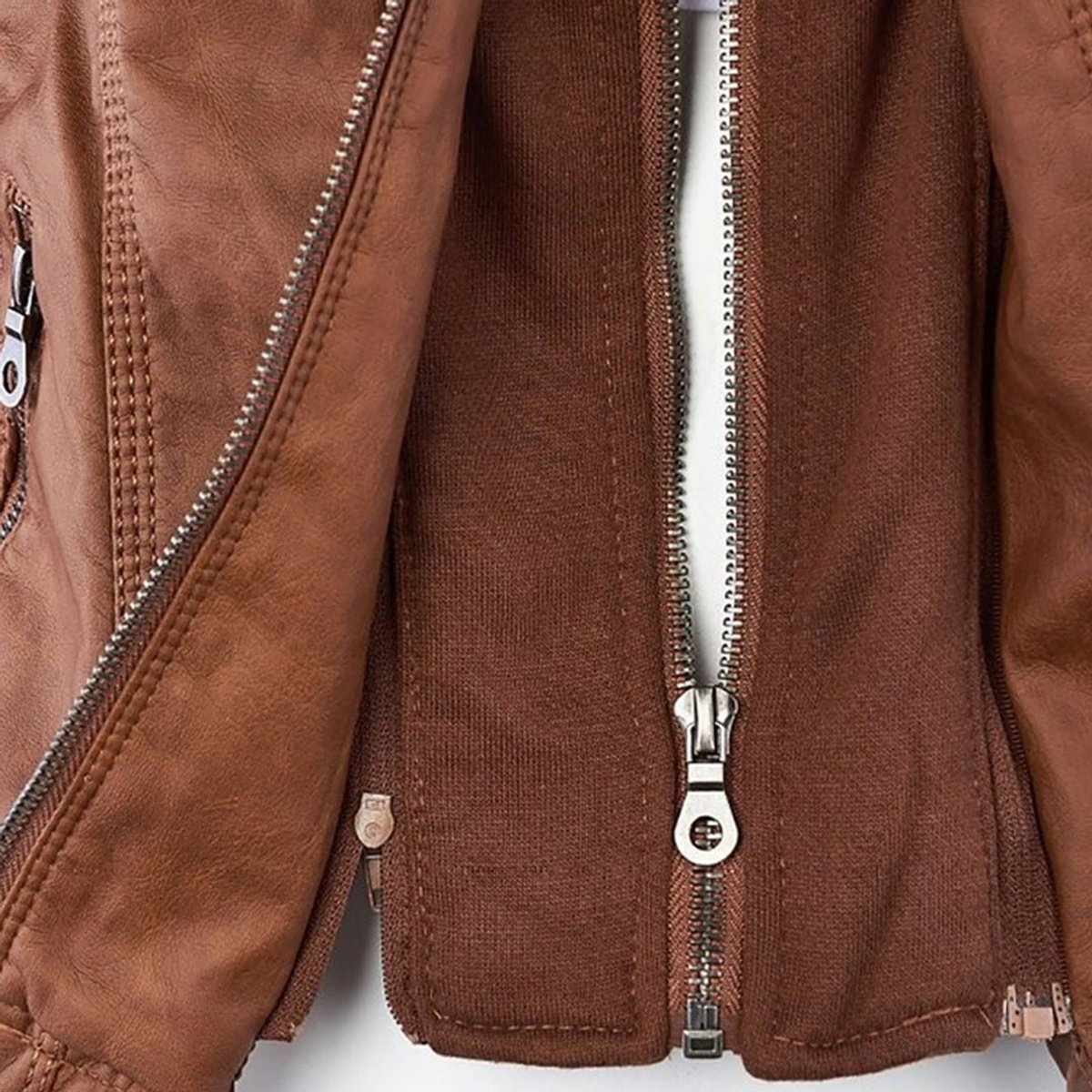Charlotte - Women's Faux Leather Moto Coat with Removable Hood - photo 17