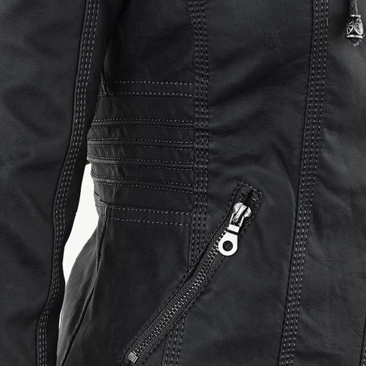 Charlotte - Women's Faux Leather Moto Coat with Removable Hood - photo 20