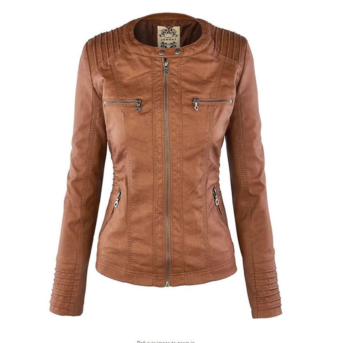 Charlotte - Women's Faux Leather Moto Coat with Removable Hood - photo 8