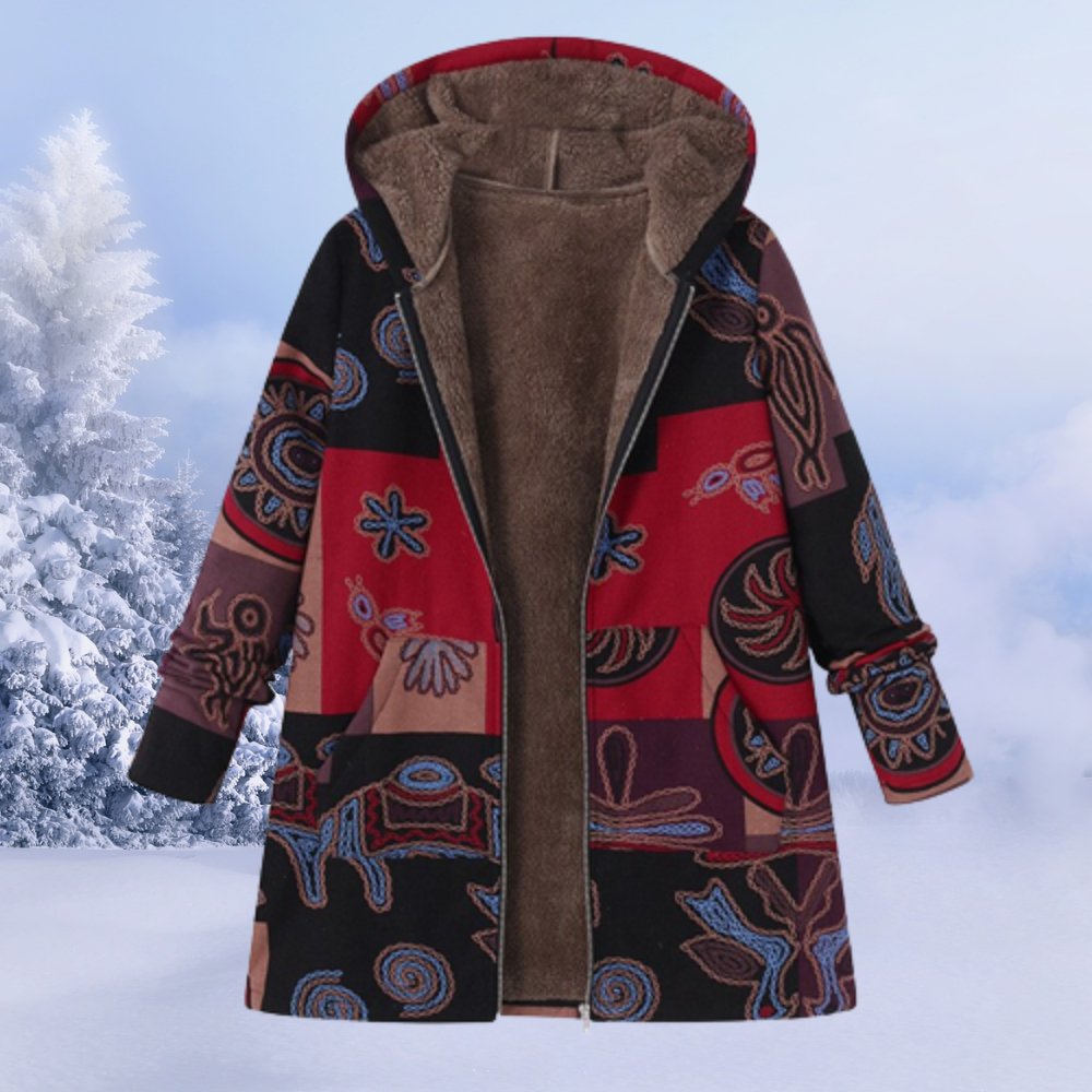 Anne - Palton de iarnă cu glugă pentru femei, din Sherpa floral