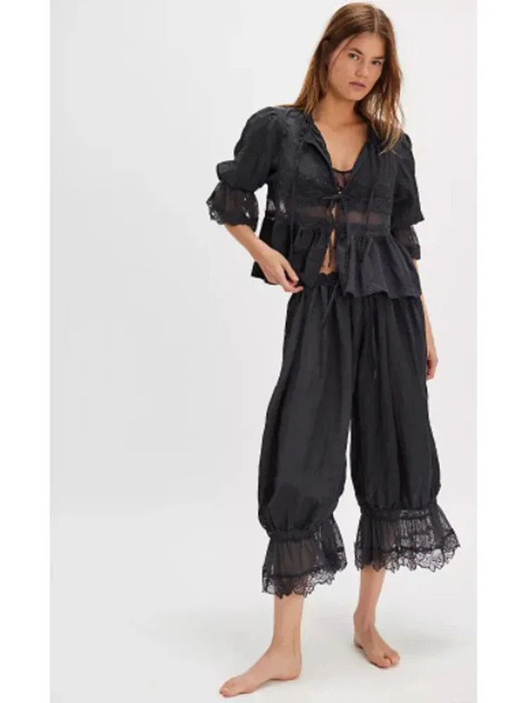 Kate - Completo da donna in pizzo a due pezzi con maniche a lanterna