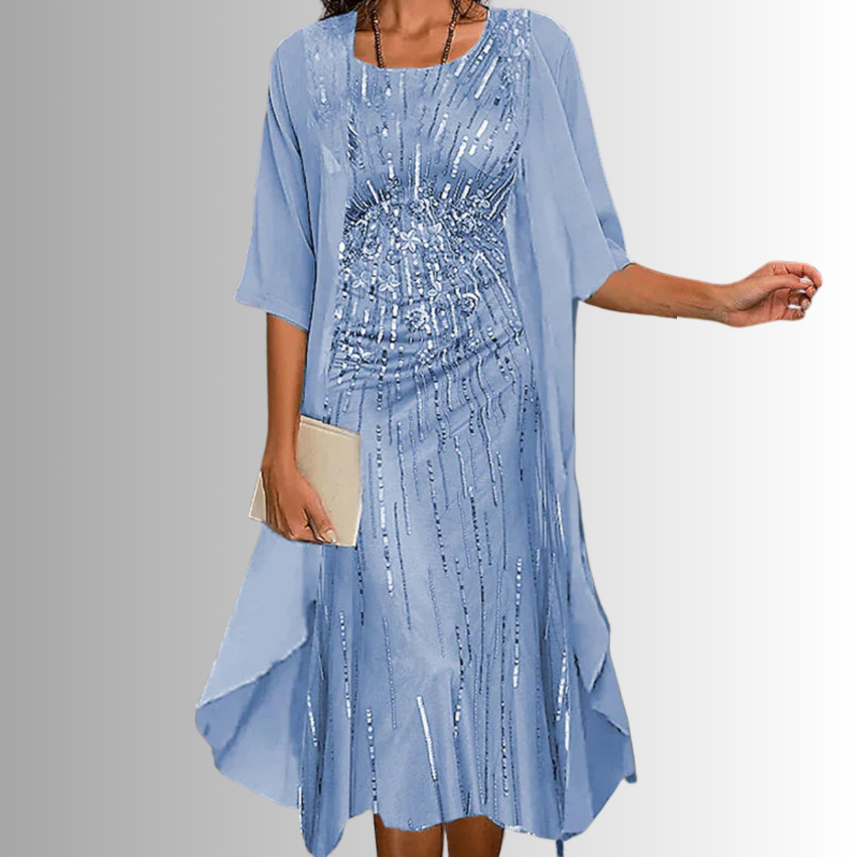 Women's Layered Midi Dress Set with Sheer Cardigan